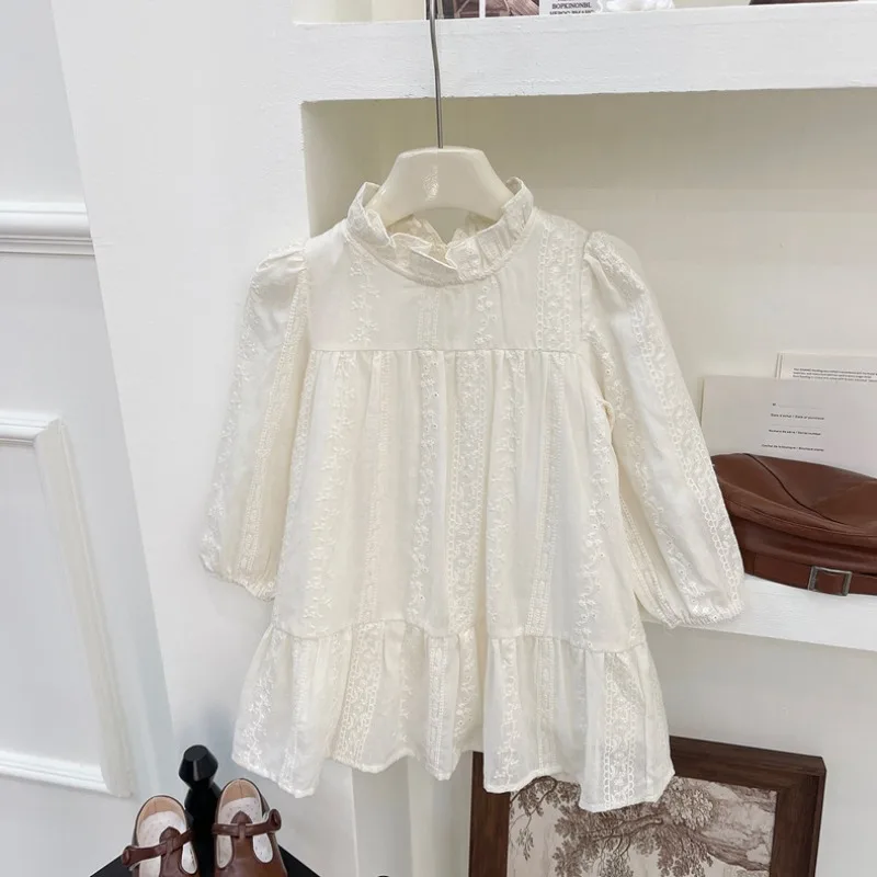 

2025 Spring Fall Girls Lace Dress Princess Dress Double Layer Long Sleeve Elegant Party Dress for Children Toddler 1-8 Years