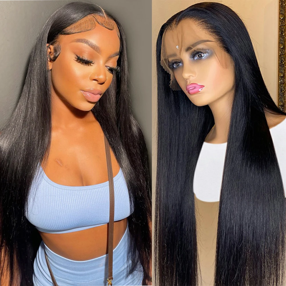 Bone Straight Human Hair Wig 360 Lace Front Wig 13x6 Transparent Lace Frontal Wig Brazilian Long Natural Black Remy Glueless Wig