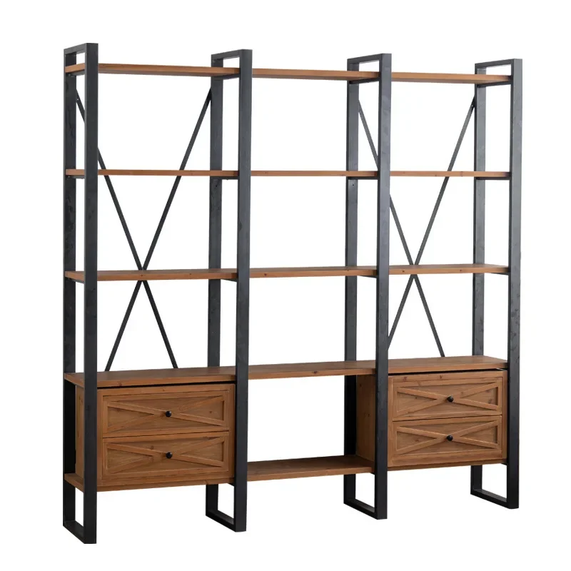 Wrought iron floor bookshelf household living room storage cabinet multi-layer display rack