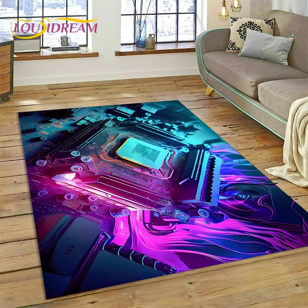 PCB Circuit Board 3D Chip CPU Rug Carpet for Living Room Bedroom Home Decor,Floor Mat Non-slip Decoration for Sofa Doormat Gift