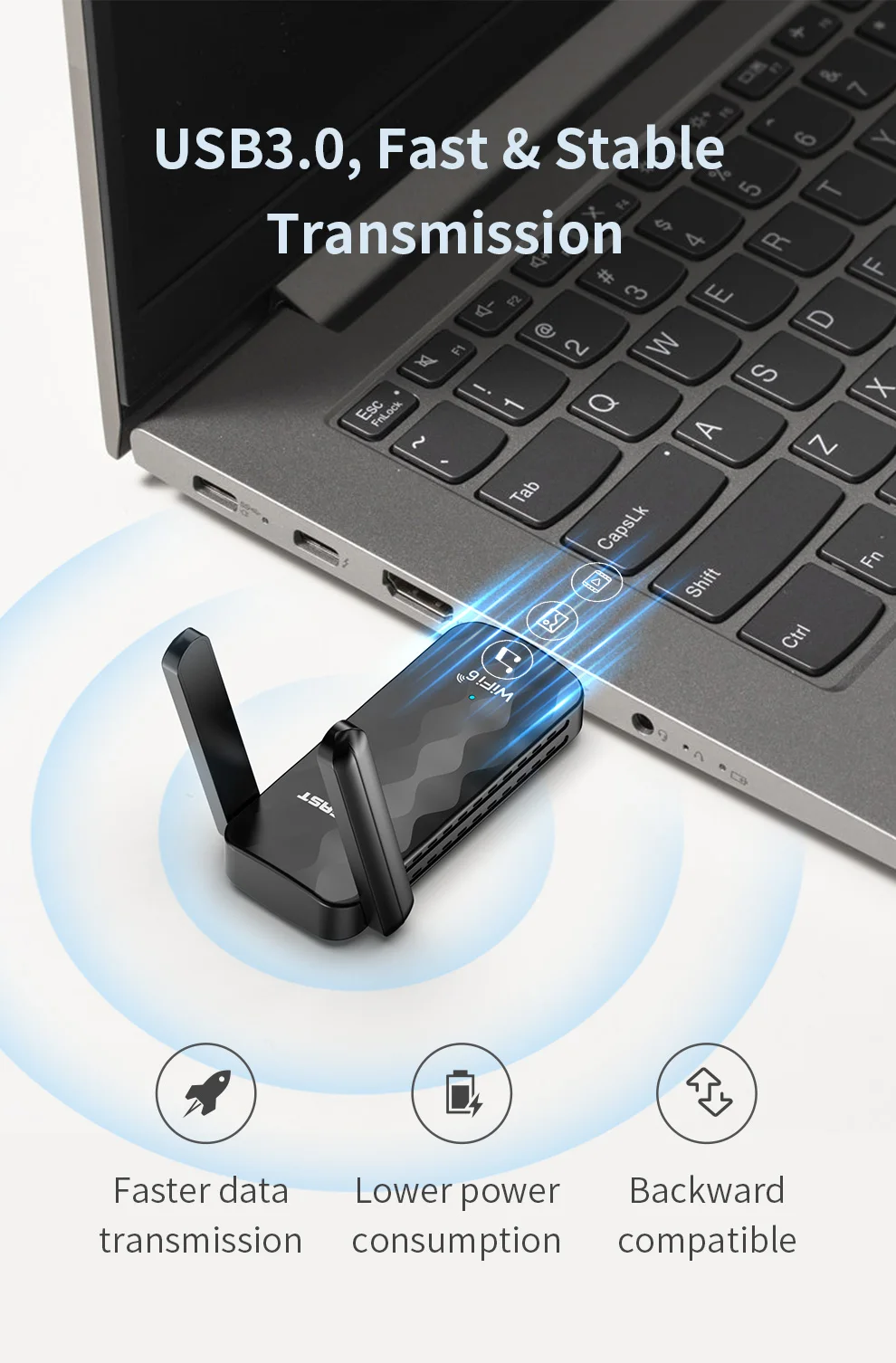 Comfast WiFi6 AX USB محول 1800Mbps 2.4G & 5G ثنائي النطاق USB 3.0 WiFi 6 بطاقة الشبكة اللاسلكية جهاز ريسيفر استقبال وإرسال الكمبيوتر Win10/11