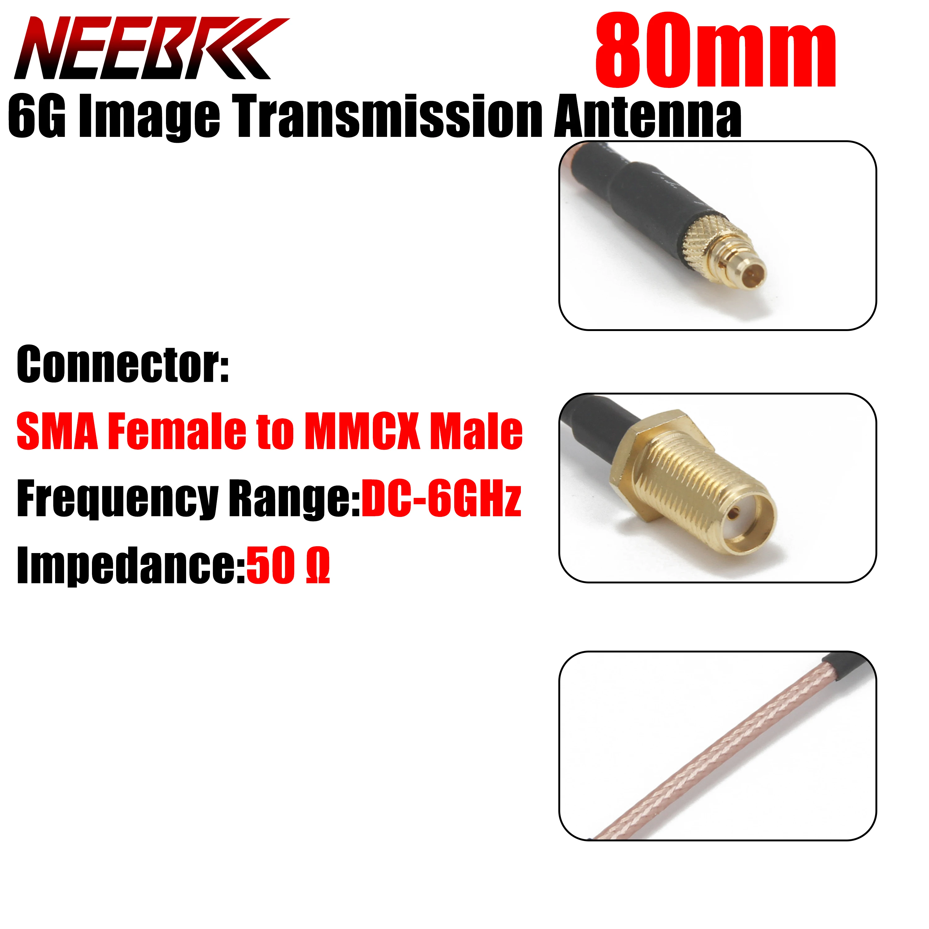 

80mm 6G Image Transmission Antenna RG316 SMA Straight Female Connector To MMCX Male Plug for RC FPV Racing Drone Model Toy Part