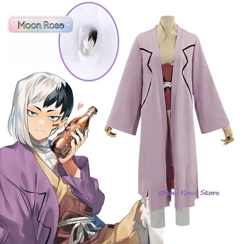 Anime Cos Dr.STONE Asagiri Gen Cosplay Costumes Outfit Halloween Christmas Uniform Suits Asagiri Gen Short Black and White Wig