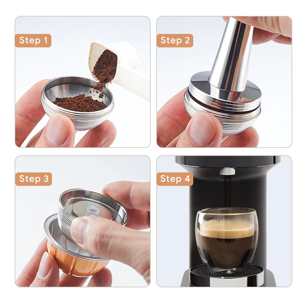 Reusable Coffee Capsule For Vertuo Next Coffee Maker Machine Stainless Steel Refillable Pods Compatible with Original Capsules