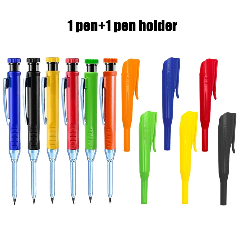 New 2.8mm metal woodworking automatic pencil, 6 colors, with pen holder, built-in pencil sharpener, (1 pen+1 pen holder)