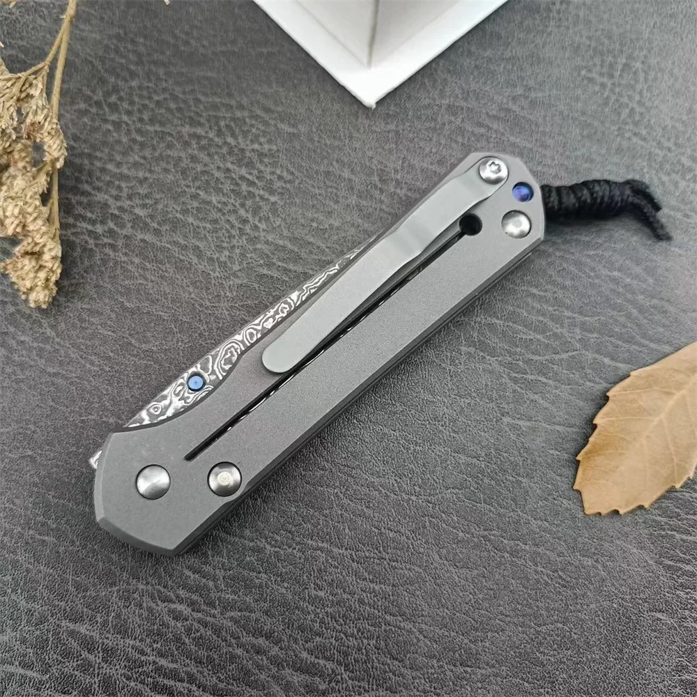 Chris Reeve CR Folding Knife Damascus Steel Blade TC4 Titanium Alloys Handle Outdoor EDC Pocket Knife Camping Hiking Tools