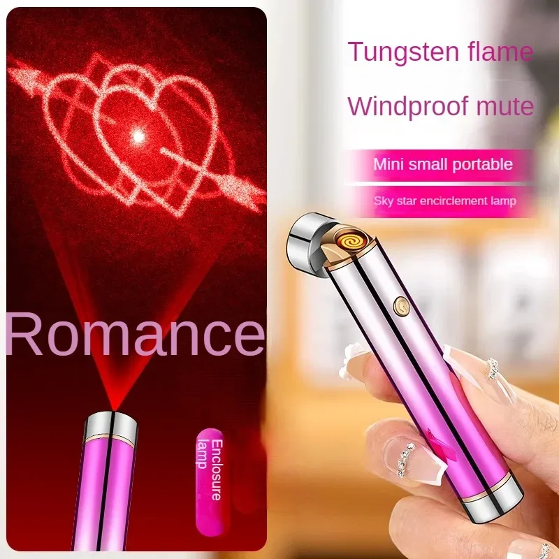 Creative Romantic light projection USB electronic lighter Hot-selling Unusual Eco-friendly tungsten wire Men women smoking gift