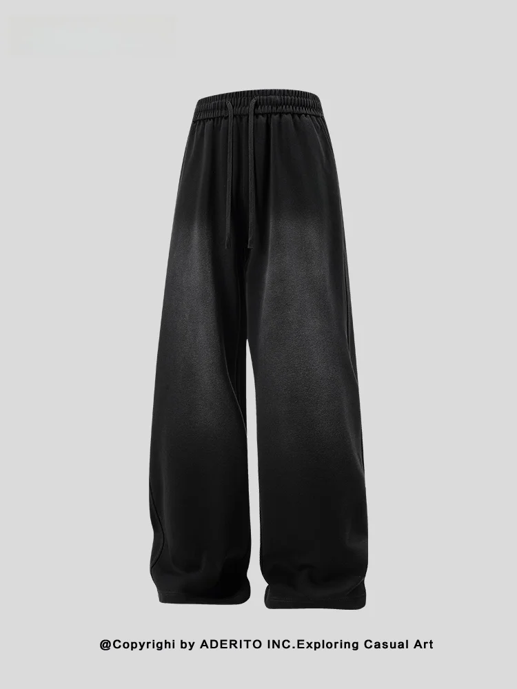 

NANA American Sle Loose Fit Straight Leg Casual Pants for Men in Bla with Embroidery Dstring Trendy Brand Long Trousers