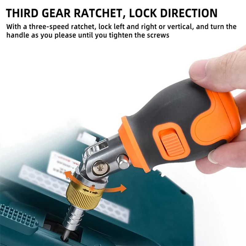 8 In 1 Portable S2 Batch Head 2-Way Ratchet Adjustable Angle Screwdriver Maintenance Kit, Durable Orange