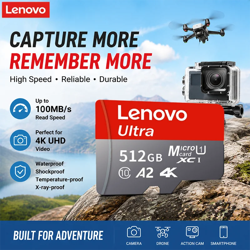 Lenovo Mini SD Memory Card 512GB Class 10 Micro TF SD Card High-Speed UHS-I for Phones Drones Cameras - 256GB 128GB 64GB Options