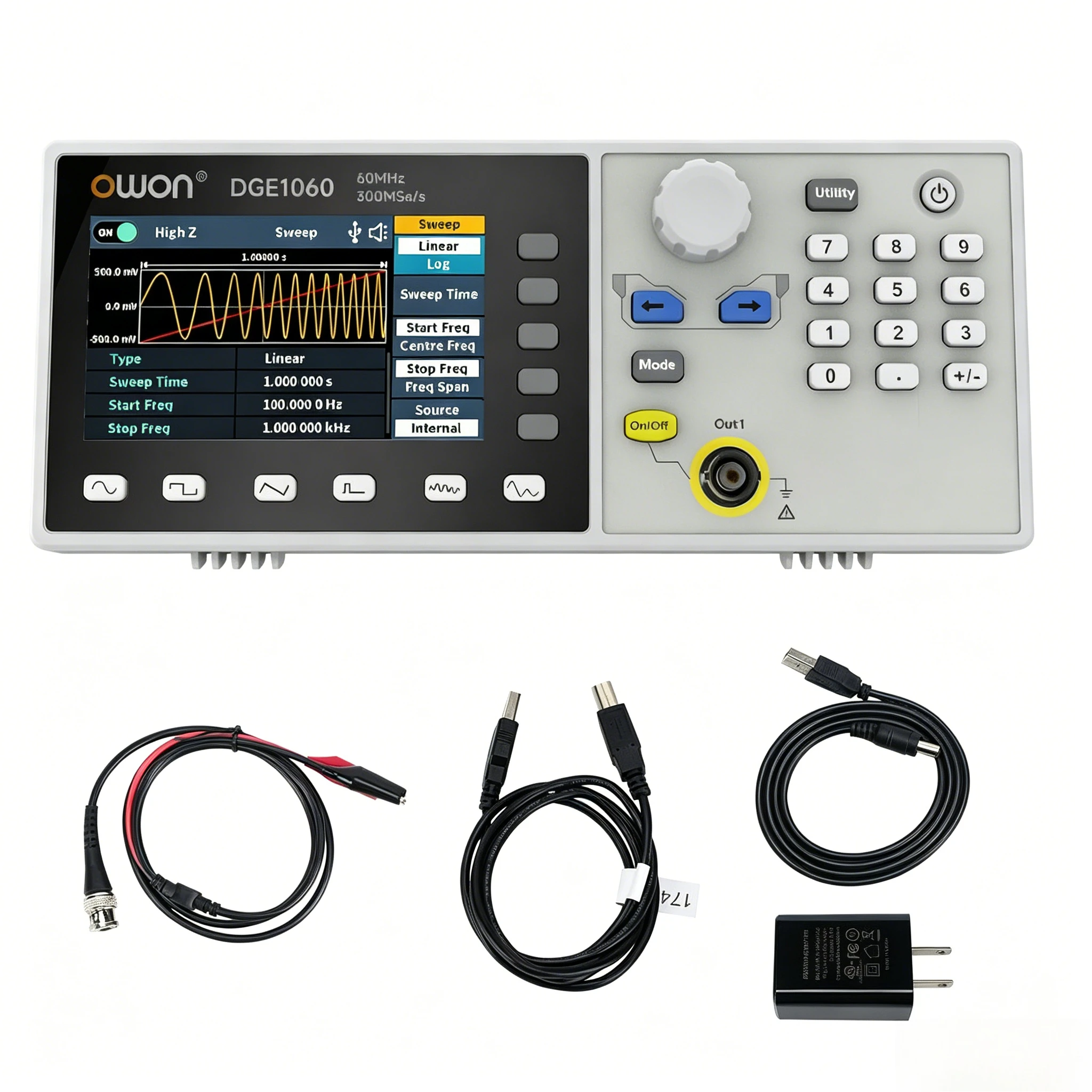 OWON DGE1030 DGE1060 30MHz Single Channel Arbitrary Waveform Generator 1CH 3.6 Inch Desktop Signal Source 14 Bit Resolution