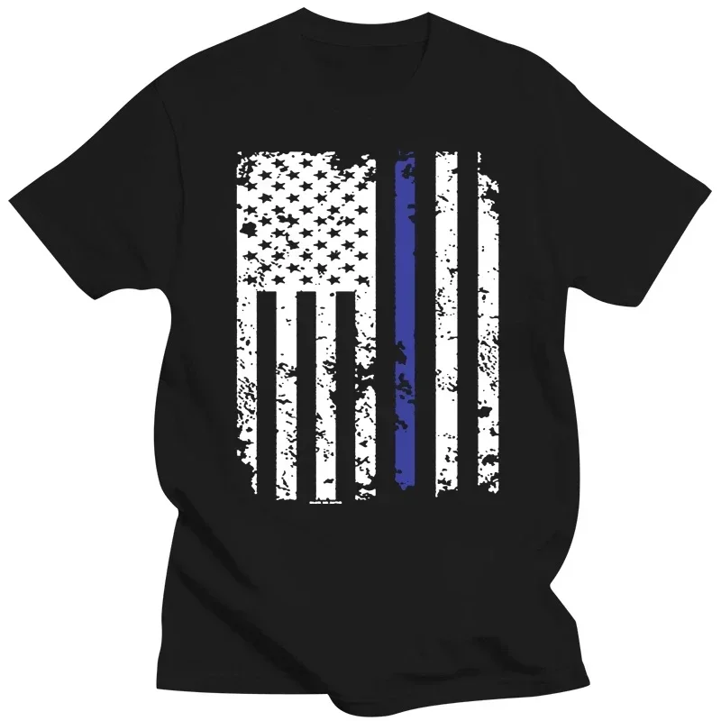 new in tops& tees shirt homme  cotton Hipster Short Sleeve Tee Tops HAASE UNLIMITED Thin Blue Line American Flag T-Shirt 2024