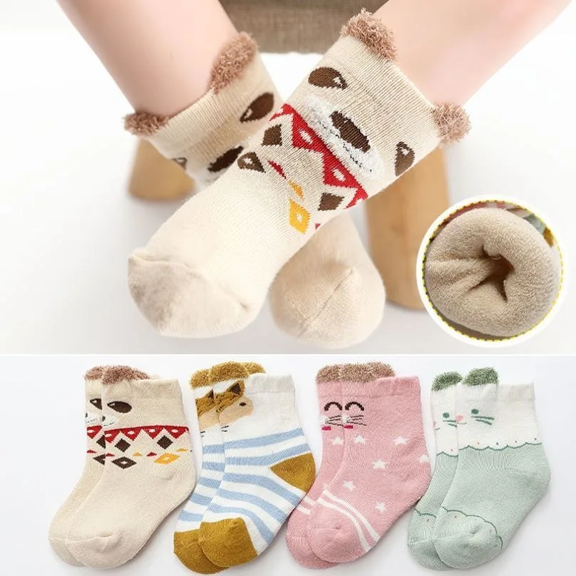 4 Pairs Korean Kids Soft Fashion Cartoon Socks Baby Middle Tube Stockings Long Socks for Infant Toddler Boys Girls Casual Socks