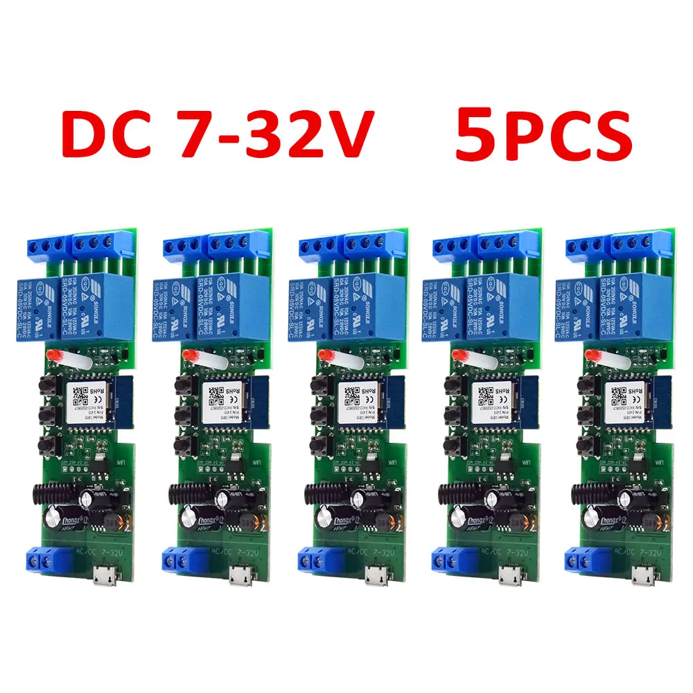 

5Pieces.AC 7-32V 220V Tuya Smart Wifi Motor Switch Module 2CH RF 433 Radio RF Control Inching Relay for Alexa Google Home