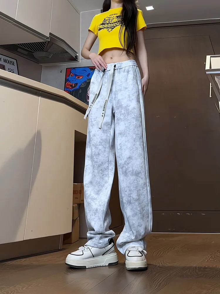 

Мужские повседневные брюки в полоску с эффектом тай-дай, прямого кроя, модные, брендовые, летние, в американском спортивном стиле