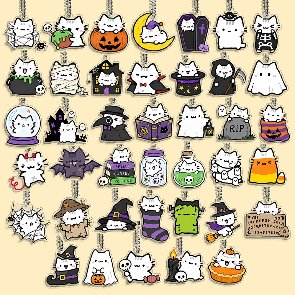 Funny Cat Character Keychain Student Women's Bag Cute Things For Best Friends Wholesale Gifts Kitty Halloween Pumpkin Ghost