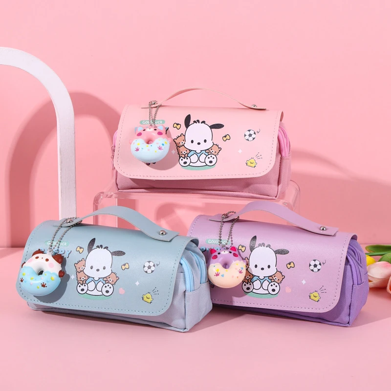 Kawaii Grande Capacidade Lápis Case, Multifuncional Kt Cat Pochacco Kuromi Bag, Bonito Material Escolar, Papelaria Presentes