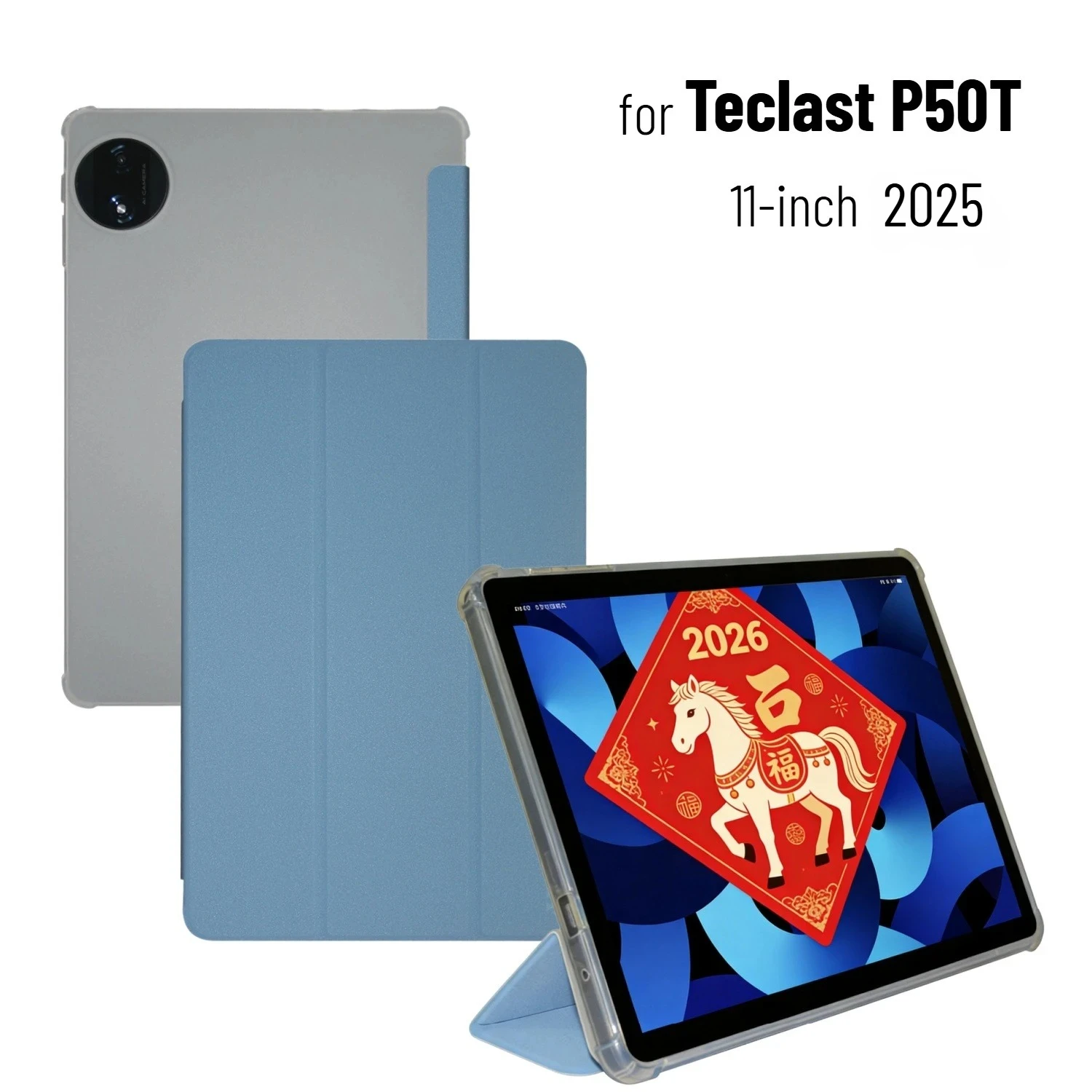 Flip Cover for 2025 Teclast P50T Tablet Case 11-Inch Multi-angle Support Pu Leather with Soft TPU Back Shell Auto Sleep/Wake