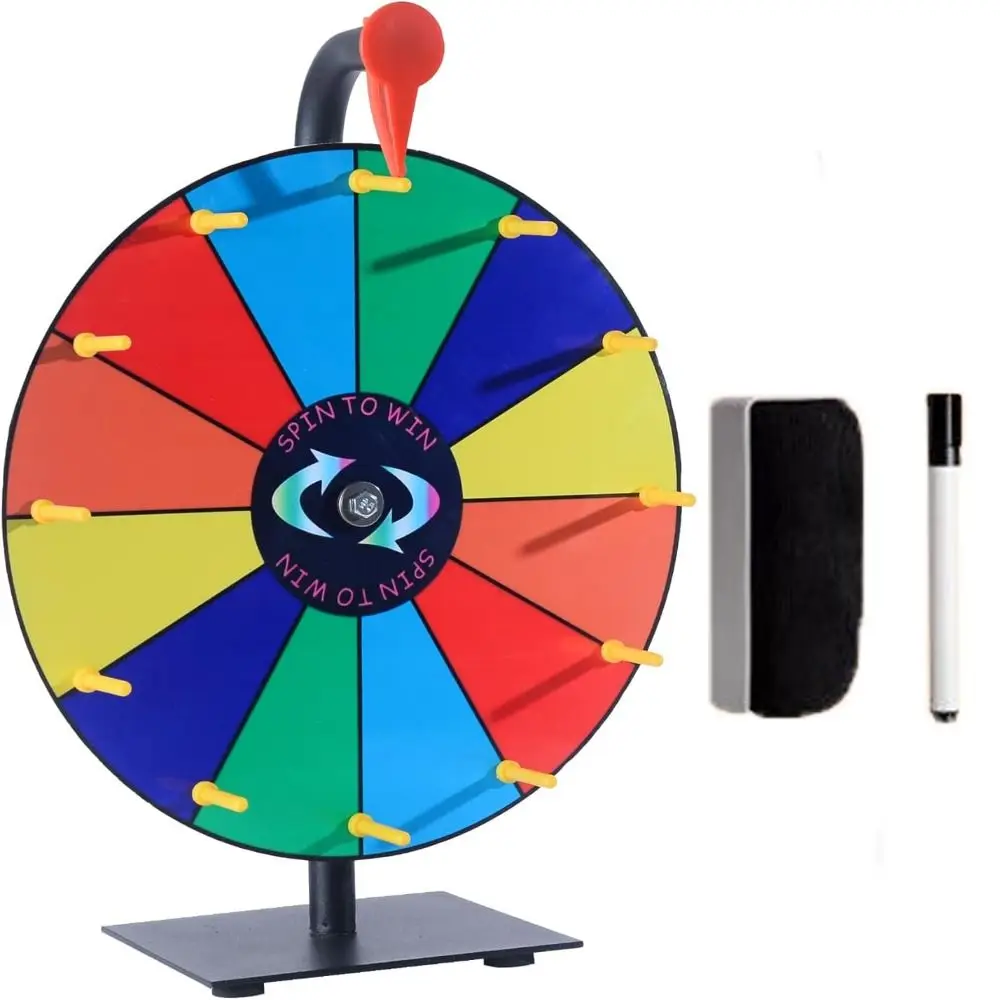 Wheel-12 Slots Heavy Duty Prize With Dry Erase Marker Eraser Wheel Color Editable Spinning Prize Tabletop Roulette Wheel