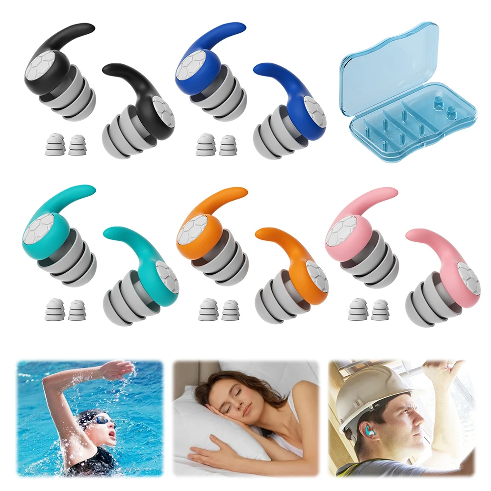Bouchons d'oreilles de Protection d'oreille en Silicone, isolation phonique, 3 couches, Anti-bruit, lavables, pour la natation et la douche