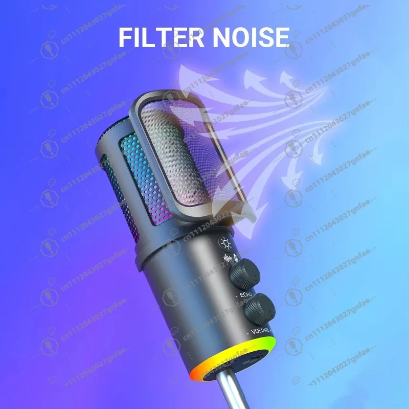 SU9 Stand Wired RGB Gaming Microphone USB Capacitive Real-Time Noise Cancellation for Podcasting/Laptop/Streaming