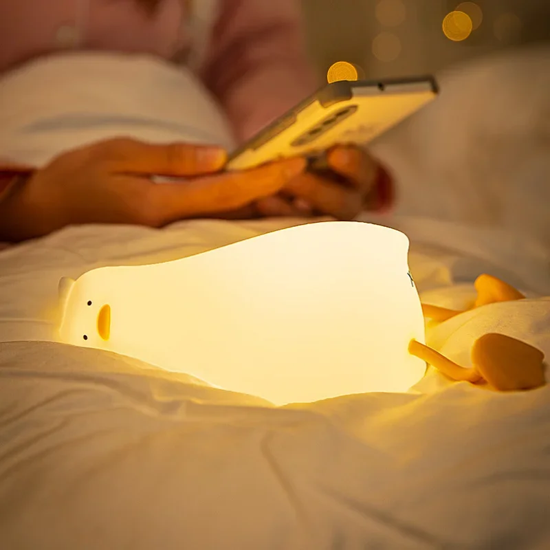 Cute Cartoon Duck LED Night Light Rechargeable Pat Silicone Lamp Bedroom Bedside Lamp for Home Room Decor Children Birthday Gift