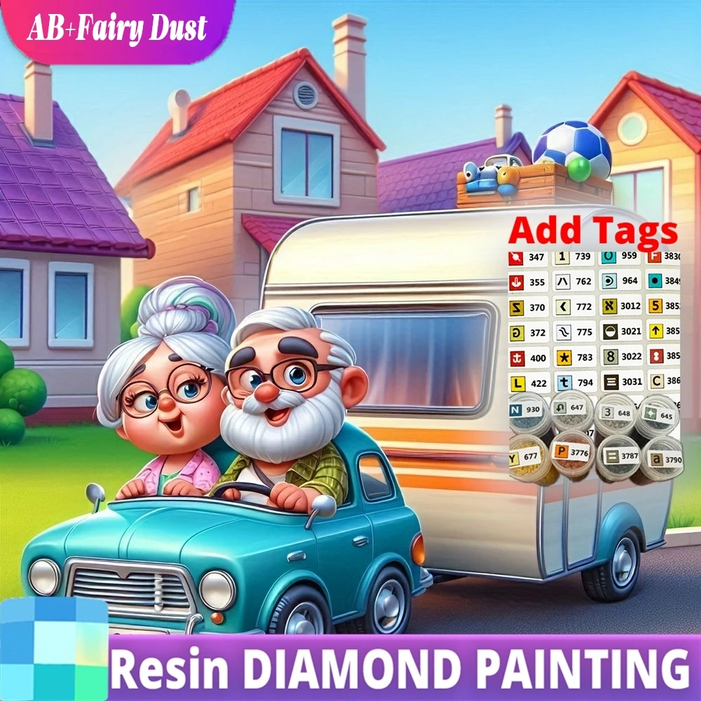 

Resin AB Fairy Dust Old People Diamond Painting 5D Grandparent Portrait Full Square Round Couple Embroidery House Mosaic Cartoon