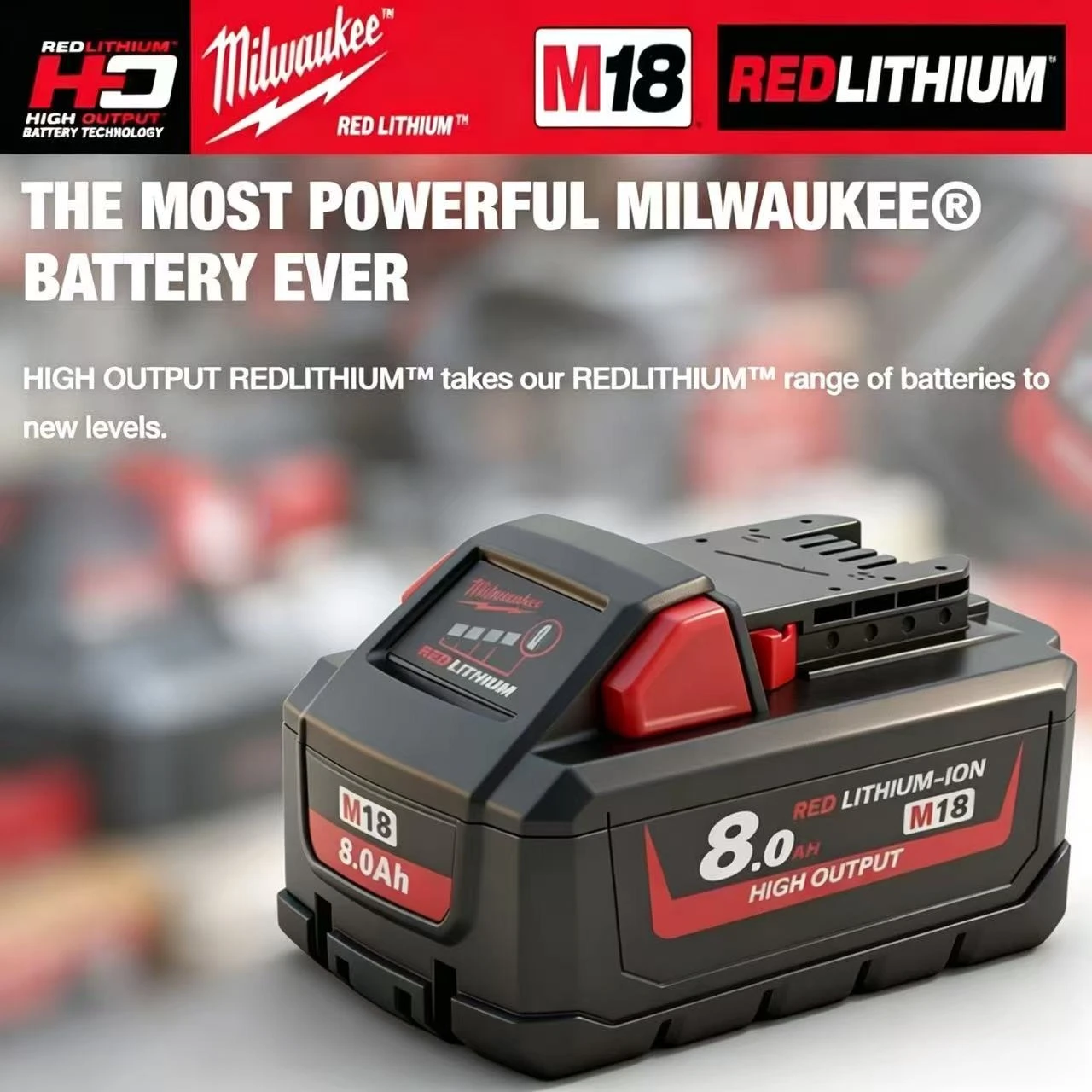 

100% New Milwaukee M18 8.0Ah High Output Battery 18V Lithium-ion Rechargeable for Milwaukee M18 Cordless Power Tools