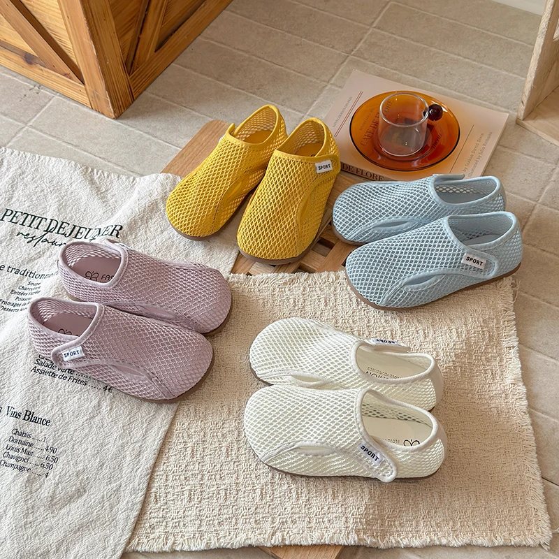 Girls Cut-outs Mesh Sandals 2026 New Summer Toddler Sporty Sandals Non-slip Simple Comfort Versatile School Barefoot Sneakers