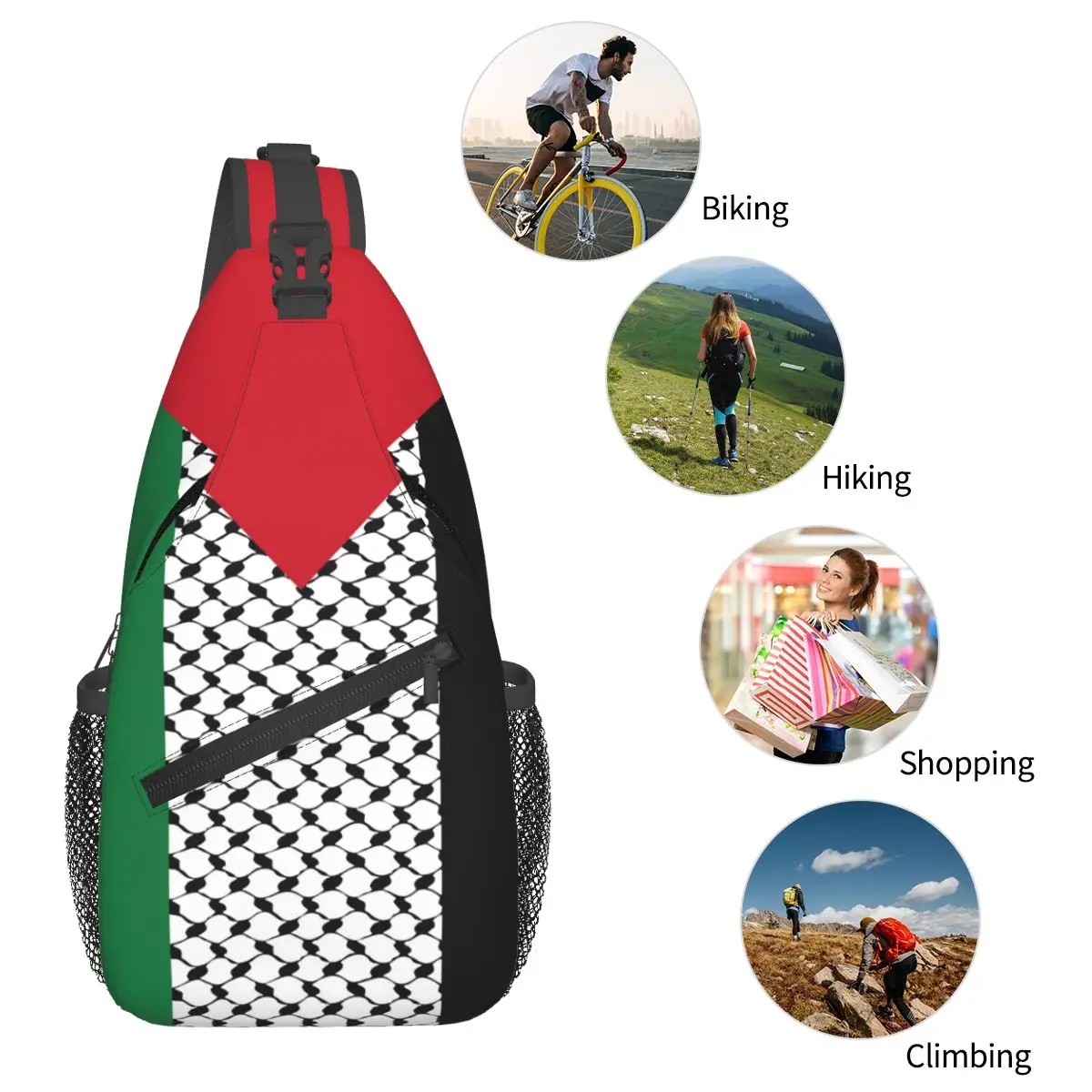 Palestine Feel Crossbody Sling Bag, Sac de poitrine, Hutilities palestiniens, Kufiya Keffiyeh Pattern Initiated Backpack, Daypack for Sports