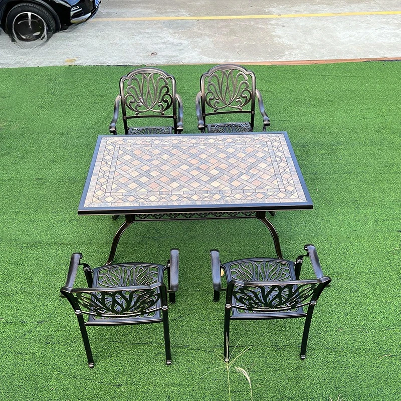 Table and chair courtyard outdoor aluminum alloy dining table leisure garden wrought iron table terrace open-air cast aluminum