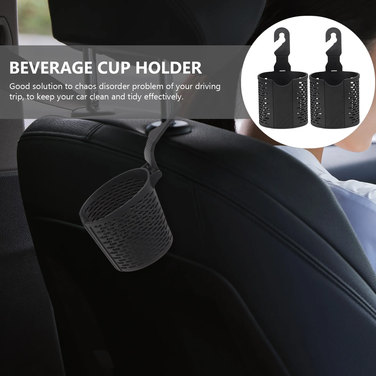 

2pcs Car Cup Holder Black Plastic Drink Organizer Headrest Beverage Water Cup Holders Backseat Storage Solution