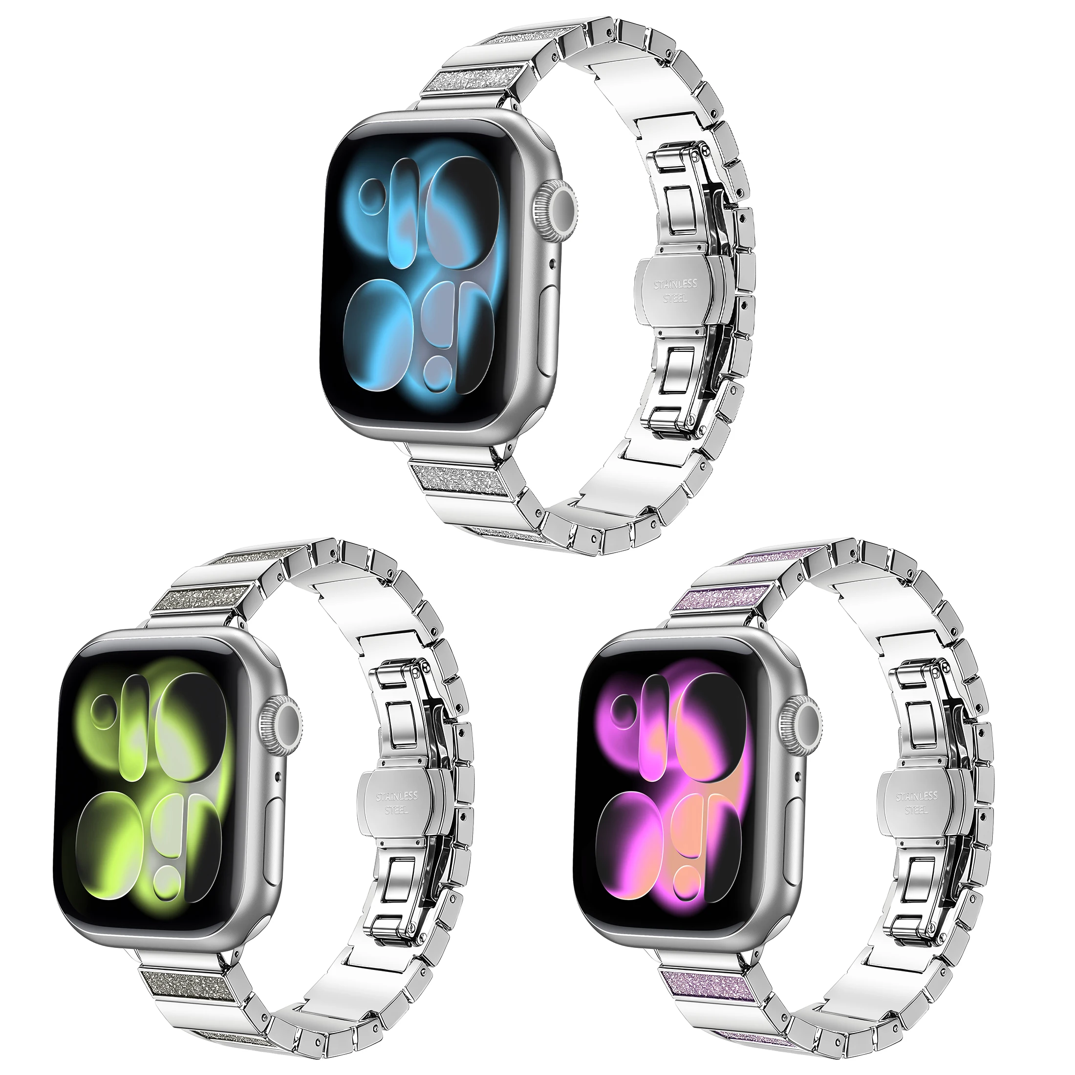 Strass-Piano-Link Metall-Uhrenarmband für Apple Watch Serie 1-11, 38/40/41/42/44/45/46/49mm Luxus-Ersatzarmband für Damen