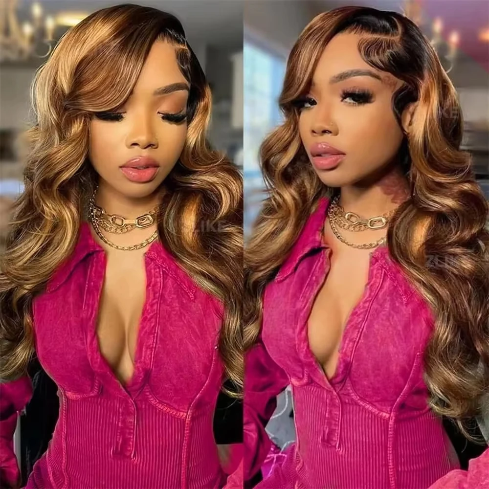200% Dichte 13x4 Lace Front Perücken aus Echthaar 30 32 Zoll P4/27 Highlight Body Wave 5X5 Glueless Lace Frontal Farbige Echthaarperücke