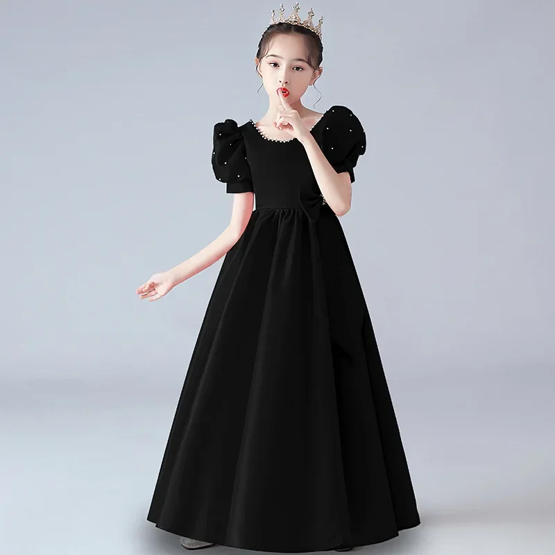 Black Flower girl Dress for Prom Teen Wedding Ceremony dresses Children costume 12 14 15 Years Kids Party Evening Ball Gown Robe