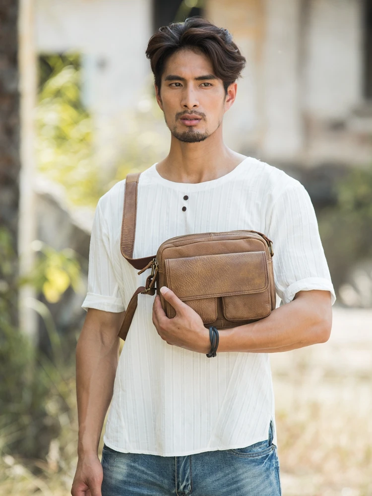 Retro Leather Men's Messenger Bag Men Shoulder Small Crossbody Bag Package Simple Original Handmade Frosted Leather Vintage Soft