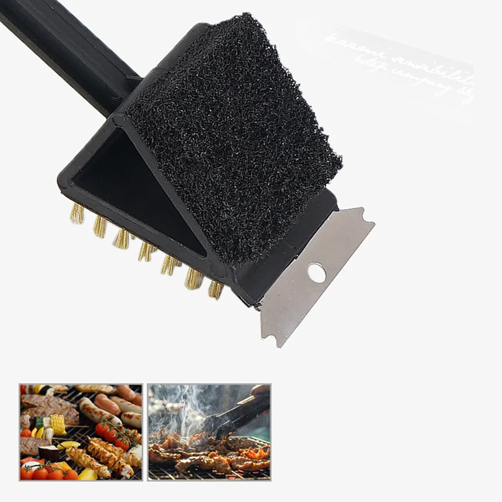 

2pcs BBQ Brush Black Plastic 3 in 1 Cleaning Tools for Grill Picnic Outdoor Camping Hiking Accessories Stubborn