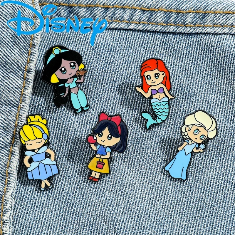 Disney Ariel Elsa Jasmine Anime Figure Metal Brooch Clothing Backpack Chest Bag Badge Decoration Pin Accessory Toy Children Gift