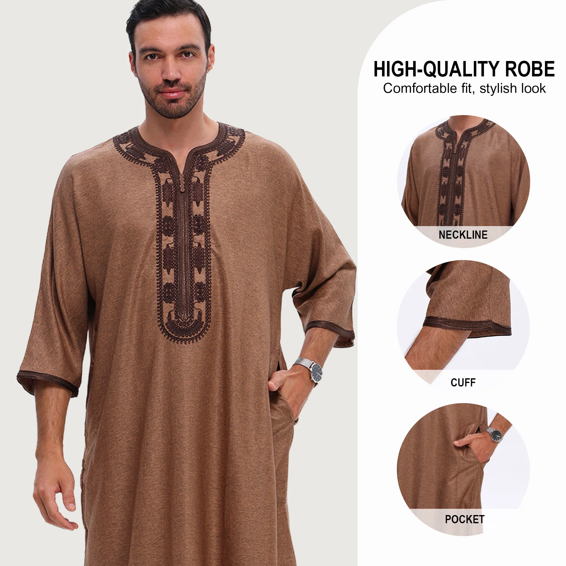 

Мужская мусульманская джеллаба/джубба/тоба с вышивкой, арабский халат, кафтан, дабха, дишдаша, традиционная исламская одежда