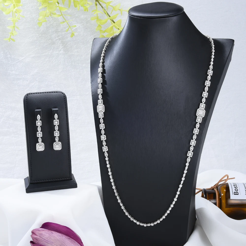 

Siscathy 2Pcs/Set 2022 New Luxury Boutique Zircon Jewelery Set Party Wedding Jewelry For Women Accessories Necklace Earrings