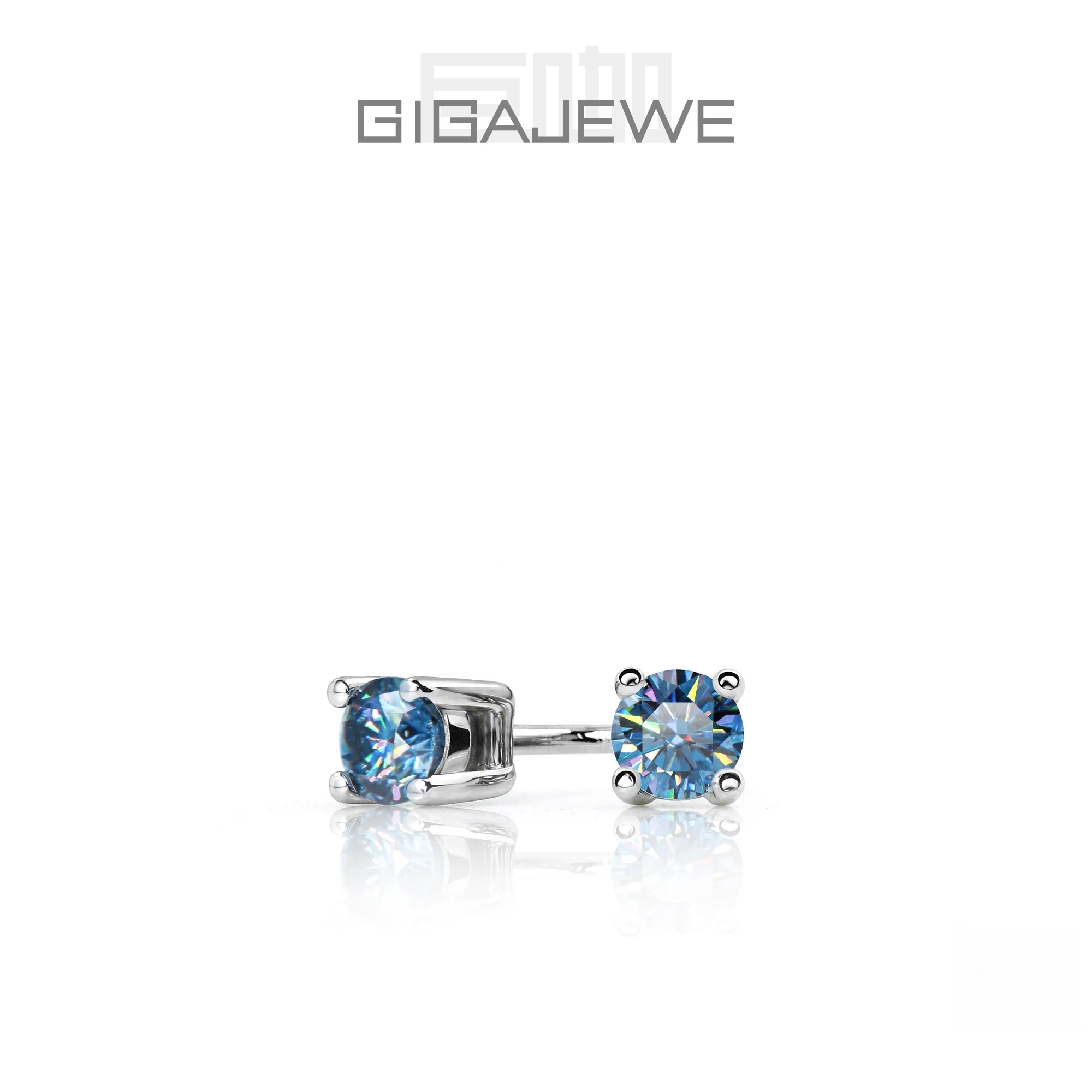 GIGAJEWE Moissanite Blue Pink D Round Cut Total 0.2ct Diamond Test Passed 18K Gold Plated 925 Silver Earrings Jewelry Girl Gift