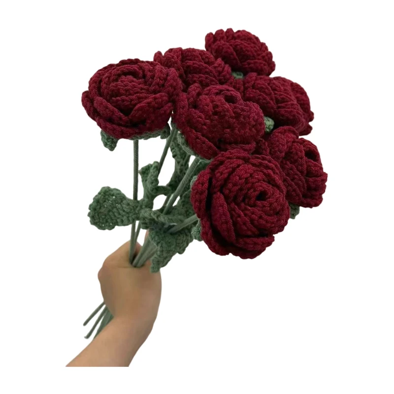 

1PC Elegance Flower Home Decoration Dining Table Knitted Rose Single Bouquet Wedding Artificial Flower