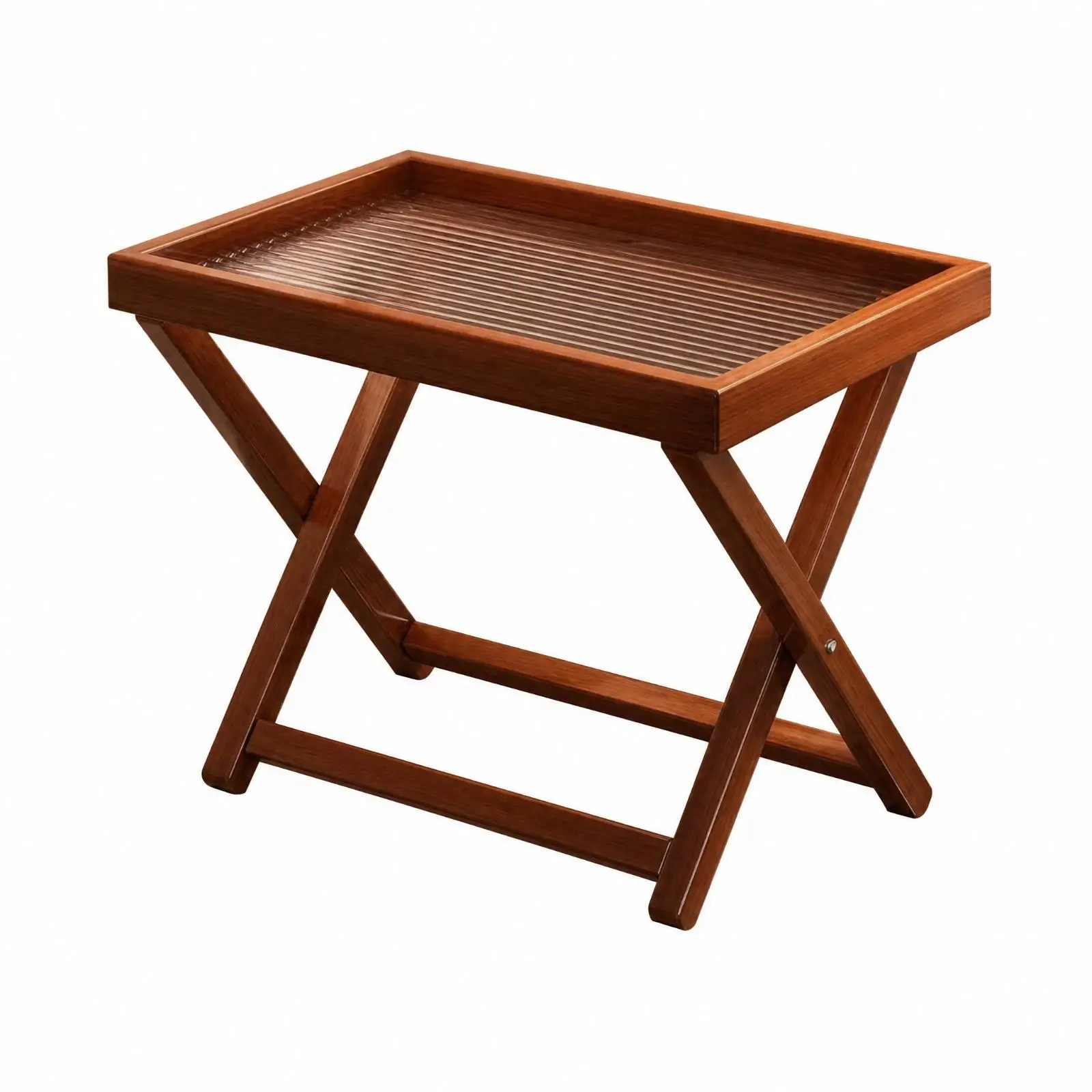 Folding Square Bamboo Side Table Wood Frame Tray Top for Sofa Tea Serving Occasional Indoor Use