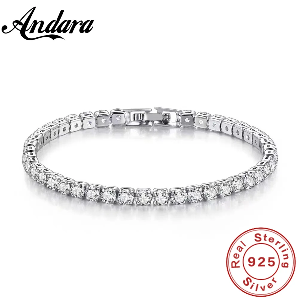 925 srebro bransoletka cyrkon łańcuszek bransoletka dla kobiet moda proste zaręczyny ślubna biżuteria Glamour 4MM 17.5CM