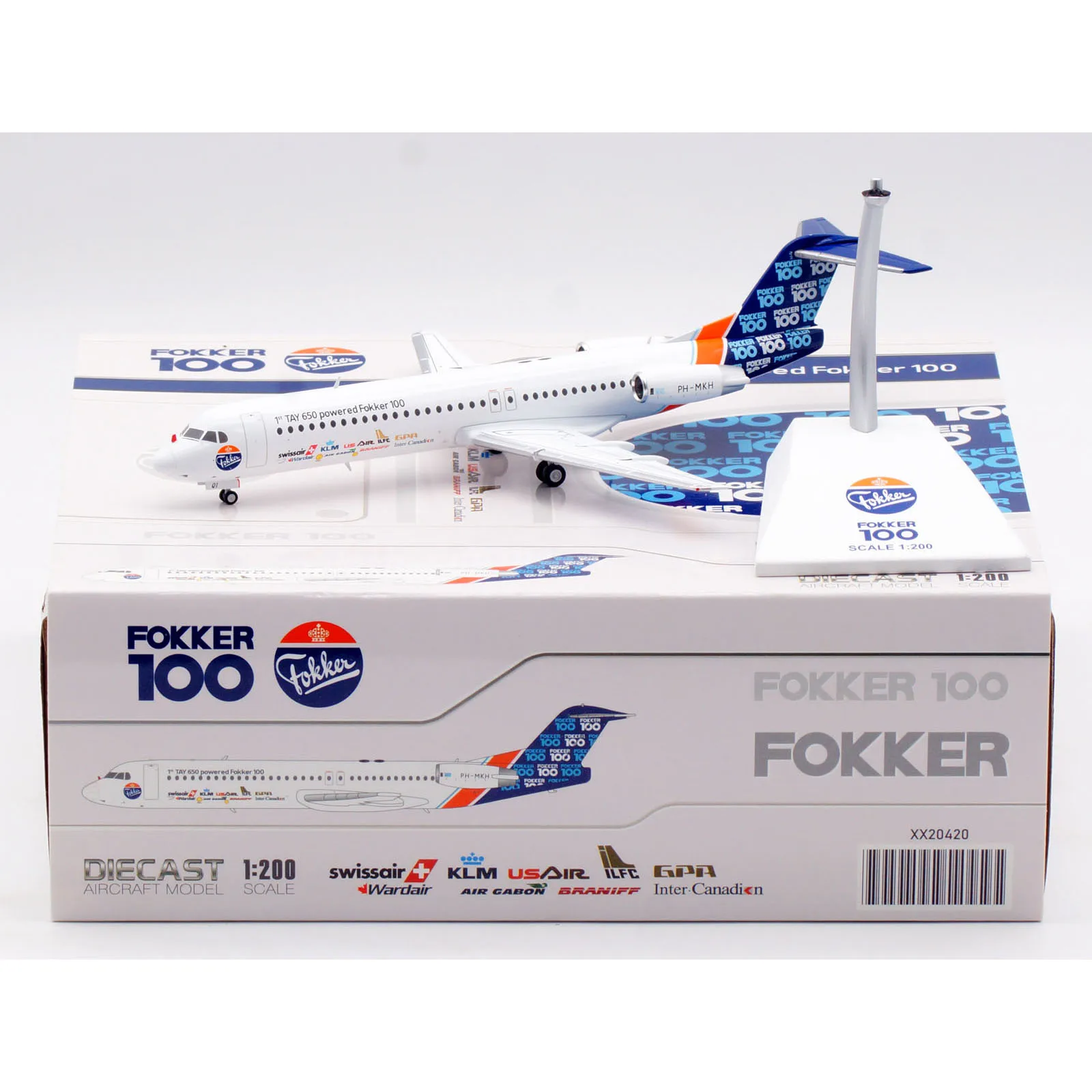 

XX20420 Коллекционный самолет из сплава в подарок JC Wings 1:200 Fokker 100 "1st TAY 650 с питанием Fokker 100" литая под давлением модель самолета PH-MKH