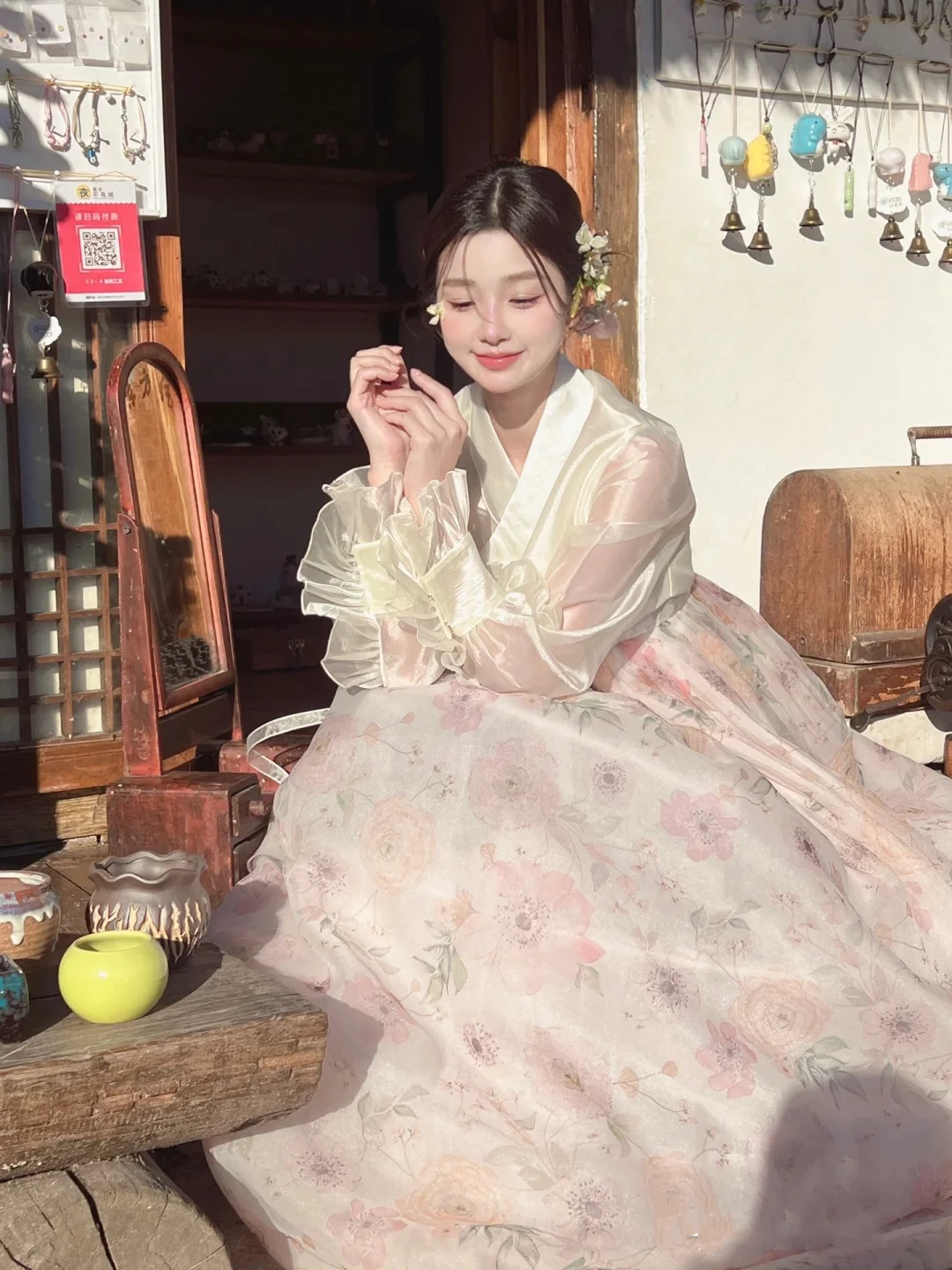 korean ladies dresses flower Korea Style Women Improved Hanbok Dress Princess Floral Court Dress Photo Daily Costume Skirt Brace Loose Casual colorgrp-33402