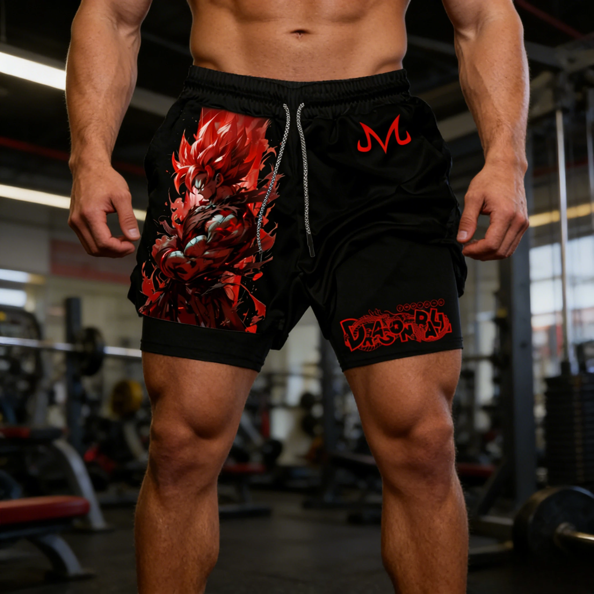 

2026 Summer Dragon Ball Majin Goku 2-in-1 Gym Shorts 100% Cotton Oversized Fitness Retro Streetwear Unisex for Adults Kids