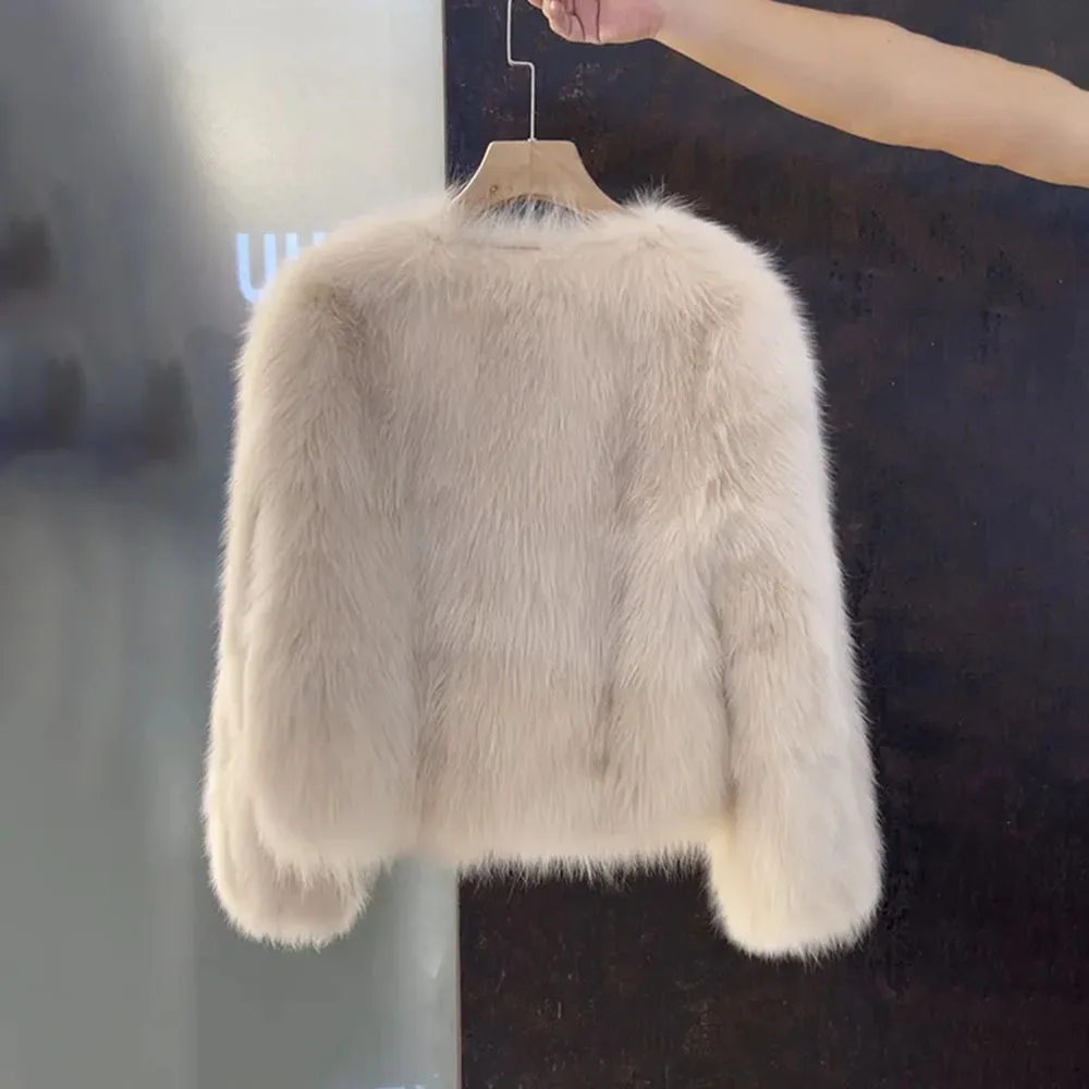 Korean Style Autumn Winter Faux Fox Fur Female Coat Elegant Thicken Top 2025 Women Short Fur Jacket Imitate Mink Fur Outerwear