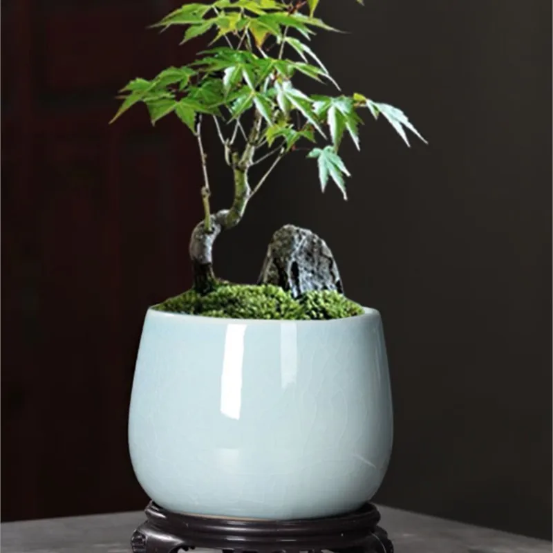 2023 chiński styl ceramiczny okrągły antyczny mała doniczka doniczka do Bonsai kreatywny prosty garnek do soczysty kwiat orchidei z podstawą LF117