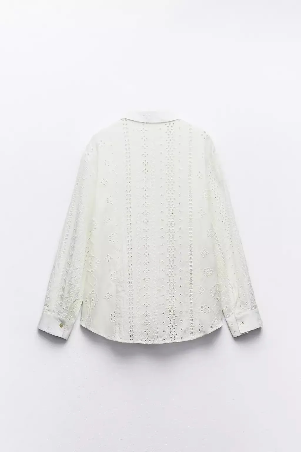 

Spring 2024 Women's Long Sve irt Embroidered Hollow out Versatile Blouse Loose Fit Polyester Fabric Square Collar Regula...